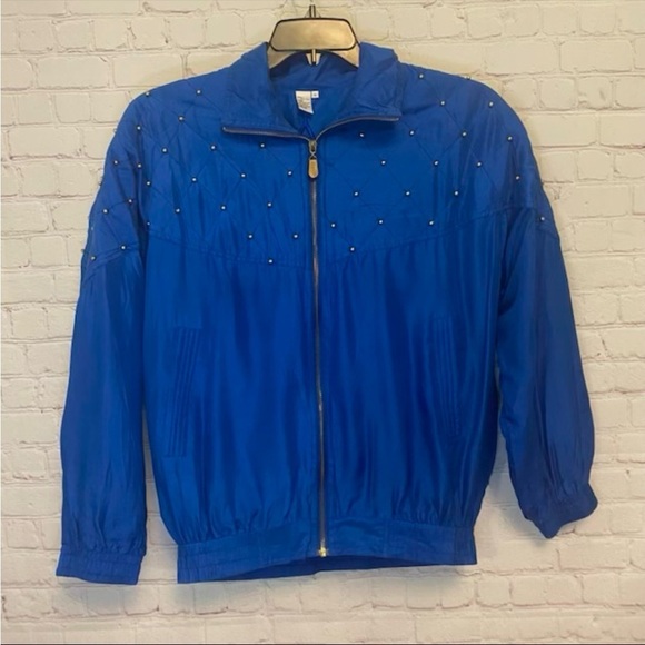 Vintage Studded Embellished royal blue Silk jacket size Large CoAco, full zip - Picture 9 of 9